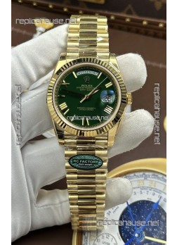 Rolex Day Date 228238 Yellow Gold Green Roman Dial Super Clone Watch 