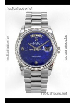 Rolex Day Date Blue Lapis Dial Diamonds Bezel 36MM Swiss Replica Watch 