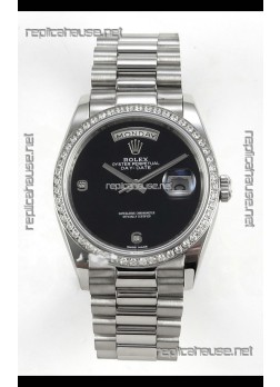 Rolex Day Date Black Dial Diamonds Bezel 36MM Swiss Replica Watch 