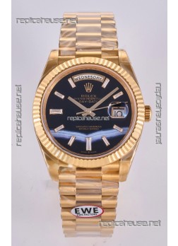 Rolex Day Date Yellow Gold Custom Black Dial 40MM  Super Clone Watch 