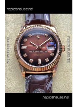 Rolex Day Date 128235 Rose Gold Brown Ombre Dial Super Clone Watch 