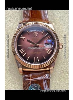 Rolex Day Date 128235 Rose Gold Brown Ombre Roman Dial Super Clone Watch 
