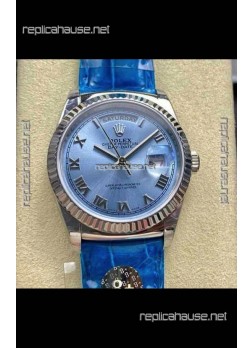 Rolex Day Date 128236 Stainless Steel ICE Blue Roman Dial Super Clone Watch 