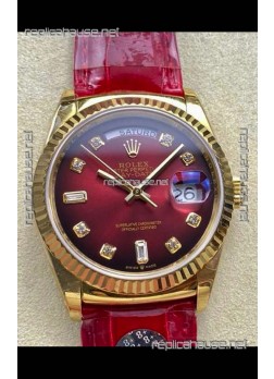 Rolex Day Date 128238 Yellow Gold Red Ombre Diamonds Dial Super Clone Watch 