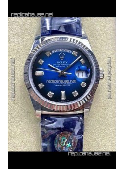 Rolex Day Date 128236 Stainless Steel Blue Ombre Diamonds Dial Super Clone Watch 