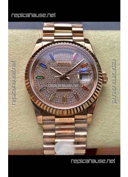 Rolex Day Date 128345RBR Rose Gold Diamonds Dial Super Clone Watch 