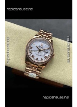 Rolex Day Date 128345RBR Rose Gold White Dial Super Clone Watch 