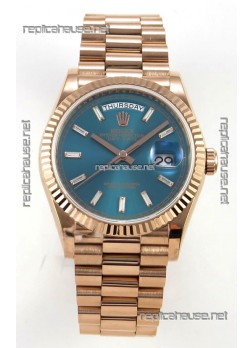 Rolex Day Date 128345 Rose Gold Green Crystal Dial Super Clone Watch 