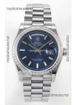 Rolex Day Date 128349 Stainless Steel Blue Crystal Dial Super Clone Watch 