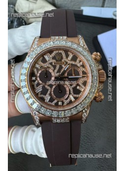 Rolex Daytona 126555TBR Giraffe Rose Gold Chestnut Brown Moissanites Dial Super Clone Watch