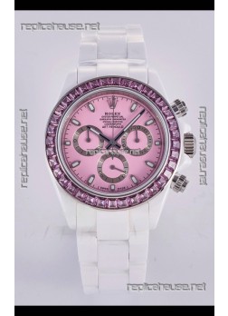Rolex Daytona AET White Ceramic Pink Dial 4130 Movment Super Clone Watch 