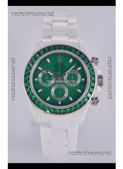 Rolex Daytona AET White Ceramic Green Dial 4130 Movment Super Clone Watch 