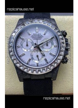 Rolex Daytona Black Carbon Fiber White Dial Nylon Strap Super Clone Watch 