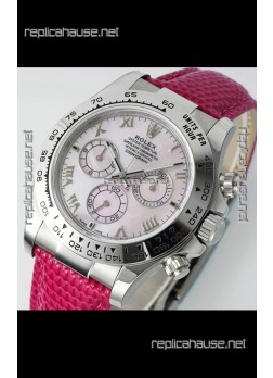 Rolex Daytona 116519 Stainless Steel Pink Pearl Leather Strap Super Clone Watch