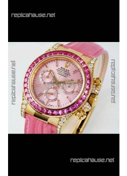 Rolex Daytona 116568 Yellow Gold 4801 Movement Sapphires Pink Dial Super Clone Watch 