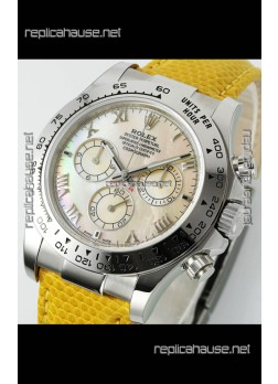 Rolex Daytona 116519 Stainless Steel Yellow Pearl Leather Strap Super Clone Watch