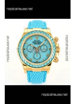 Rolex Daytona 116568 Yellow Gold 4801 Movement Sapphires Blue Dial Super Clone Watch 