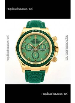 Rolex Daytona 116568 Yellow Gold 4801 Movement Sapphires Green Dial Super Clone Watch 
