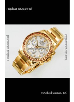 Rolex Daytona 116519 Yellow Gold Pearl Dial Super Clone Watch 