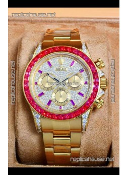 Rolex Daytona 116568 Rose Gold Moissanites Paved Dial Super Clone Watch 