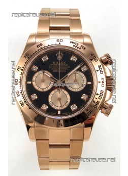 Rolex Daytona 126505 Rose Black Diamonds Dial FREE SPRUNG MVMT Super Clone Watch 