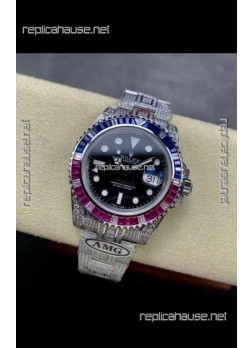Rolex GMT Masters II Iced Out Super Clone Blue/Red Sapphires Super Clone Watch 