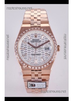 Rolex Land-Dweller 127336 Steel Honeycomb Dial Diamonds Rose Gold 40MM Super Clone Watch 