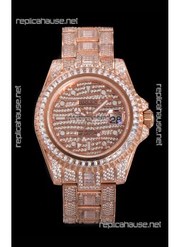 Rolex GMT Masters II Iced Out Dial/Casing Rose Gold Super Clone Watch