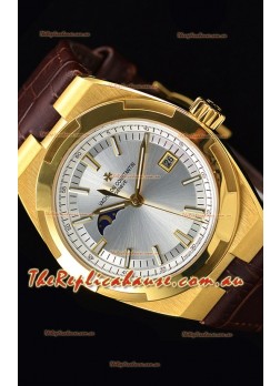 Vacheron Constantin Overseas MoonPhase Yellow Gold Swiss Timepiece in Brown Strap