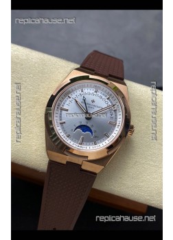 Vacheron Constantin Overseas True Moon Phase Rose Gold Steel Dial Swiss Replica Watch 