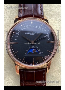 Vacheron Constantin Patrimony Moonphase Rose Gold Black dial Swiss Replica Watch 