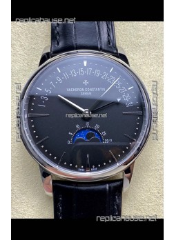 Vacheron Constantin Patrimony Moonphase Stainless Steel Black Dial Swiss Replica Watch 