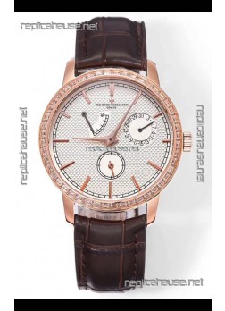 Vacheron Constantin Traditionnelle 83520 Rose Gold Diamonds Pale Yellow Dial Super Clone Watch 