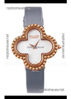 Van Cleef & Arpels Alhambra Rose Gold Grey Strap Watch 