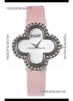 Van Cleef & Arpels Alhambra Stainless Steel Pink Strap Watch 