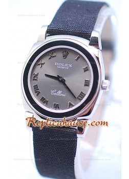 Rolex Cellini Cestello Ladies Swiss Watch Grey Silver Roman Face Nylon Strap 