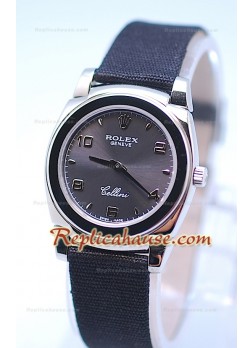 Rolex Cellini Cestello Ladies Swiss Watch Grey Silver Face Nylon Strap