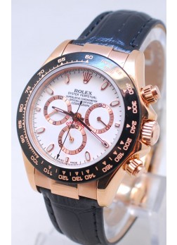 Rolex Daytona Chronograph MonoBloc Cerachrom Bezel White Face in Rose Gold Casing Black Strap