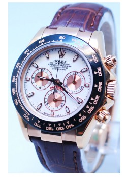 Rolex Daytona Chronograph MonoBloc Cerachrom Bezel White Face in Rose Gold Casing and Brown Strap