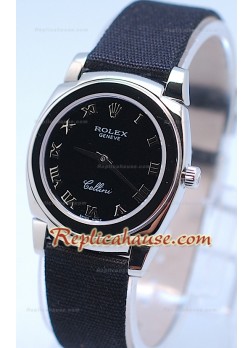 Rolex Cellini Cestello Ladies Swiss Watch Roman Black Face Nylon Strap 